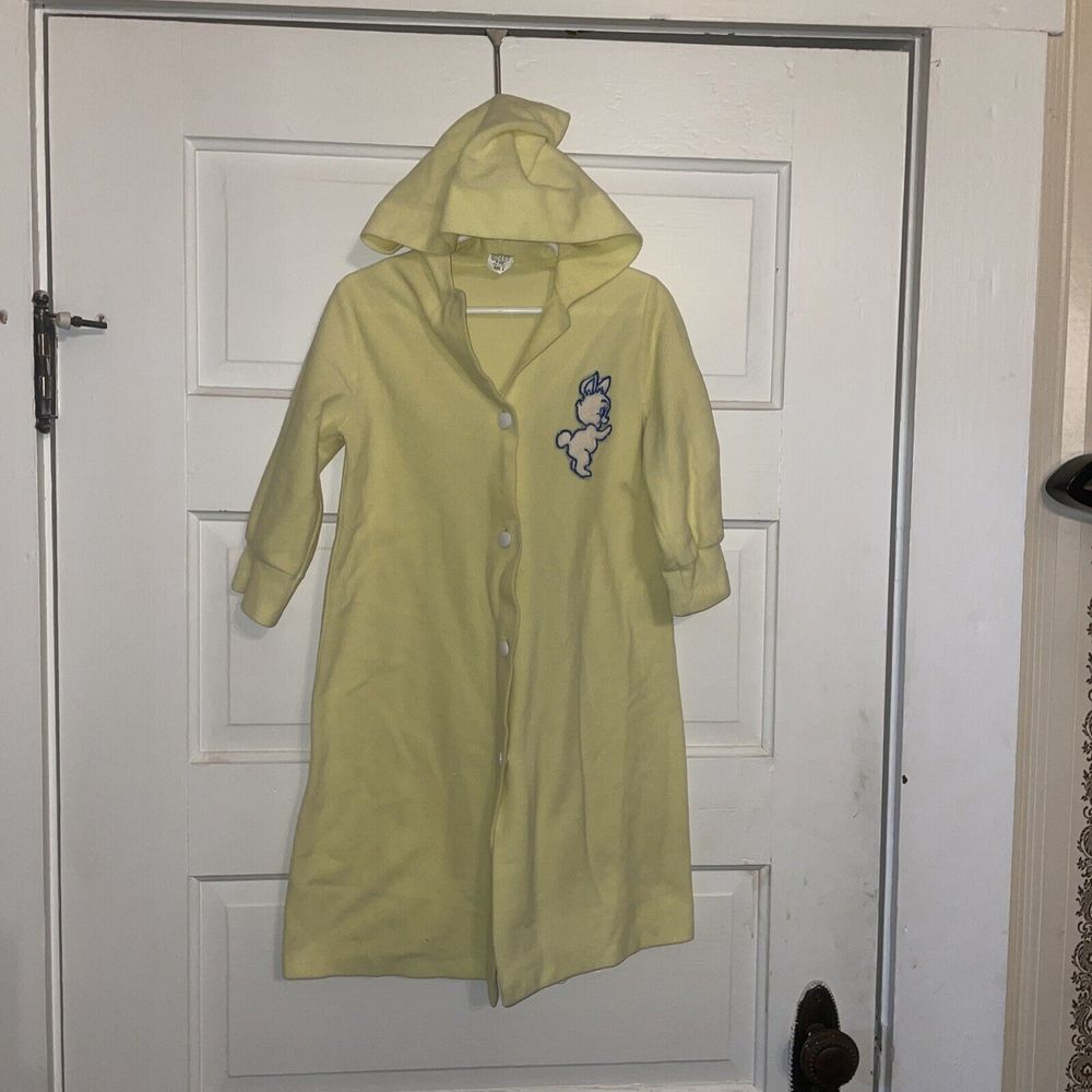 Vintage‎ Hooded Housecoat Size 3 Toddler Rabbit Bunny Appliqué Soft Yellow RARE